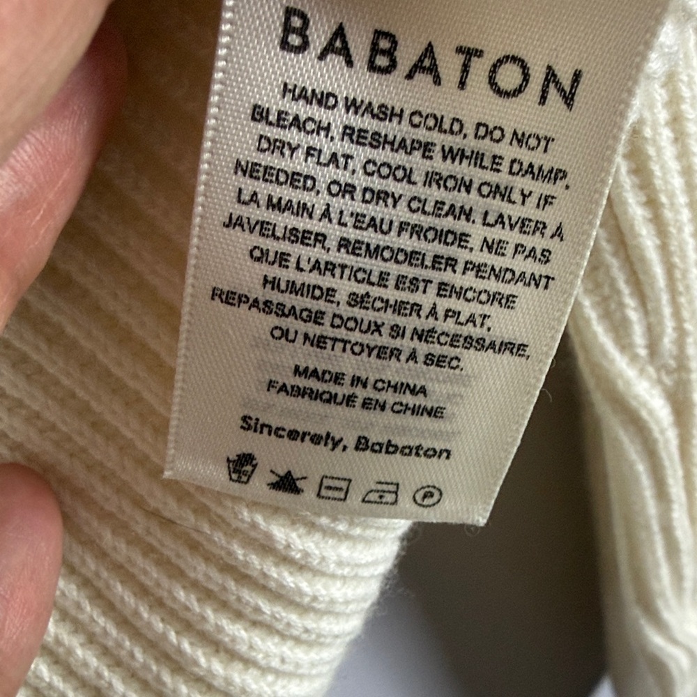 Babaton Aritzia Wool Linen Blend Ivory Cable Knit Ribbed Medium Pullover Sweater - Picture 10 of 12
